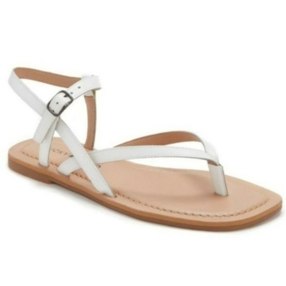 Lucky Brand Shoes - Lucky Brand Bylee Square-toe Thong Flat Sandals White -6.5